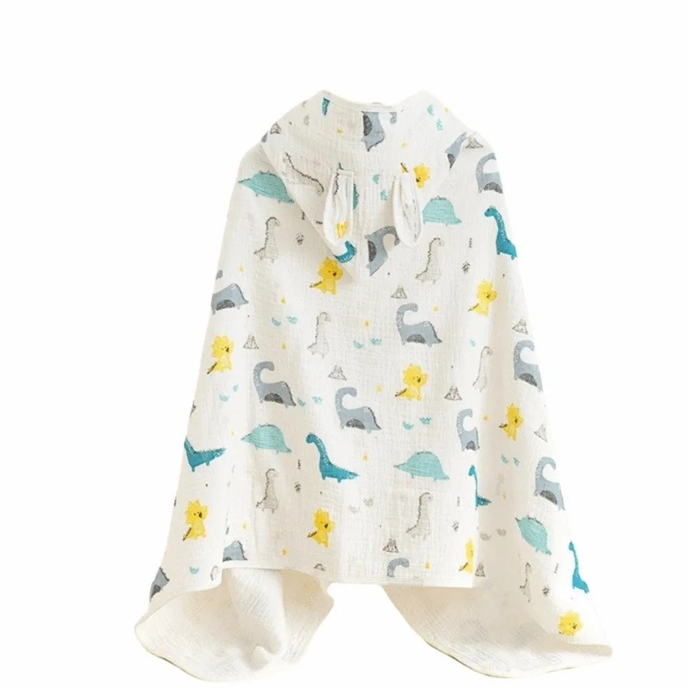 Warm Cartoon Printed Baby Gauze Bath Towel Four Layer Comfortable Hooded Bathrobe Soft Absorbent Infant Bathrobe Sleepwear