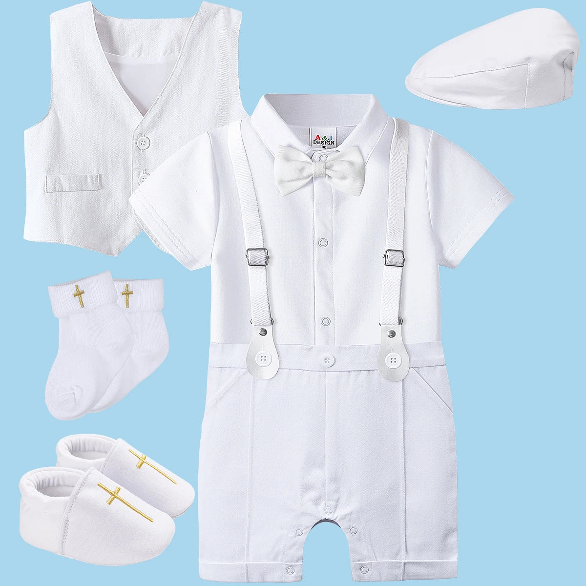 Baby Boys Baptism Outfit Infant Wedding Gentleman Set Christening Formal Birthday Party Suit Suspender Bow Tie Romper