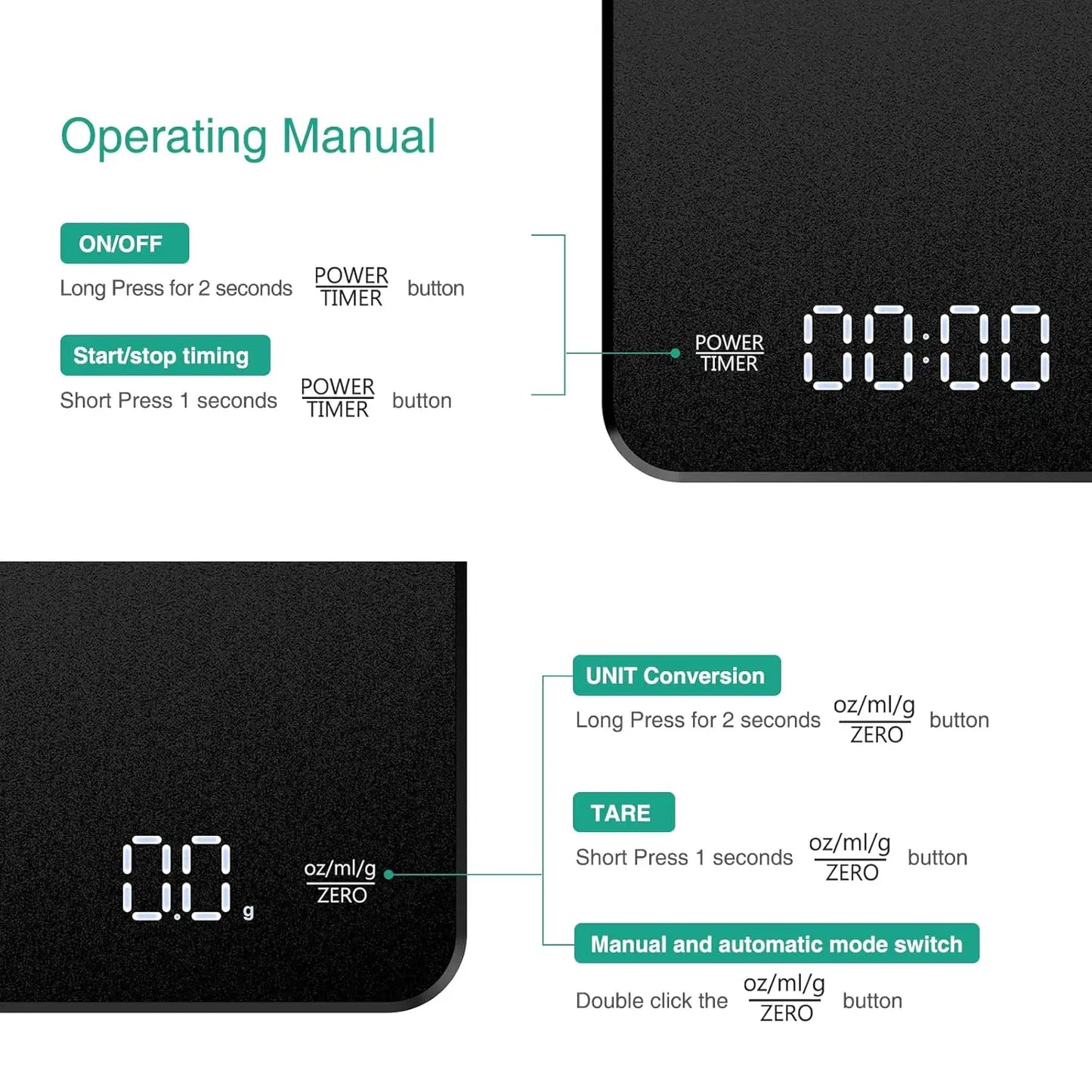 Household Electronic Kitchen Scale, High-precision Digital Coffee Scale with Timer, Small Platform Scale for Baking Food, Portab