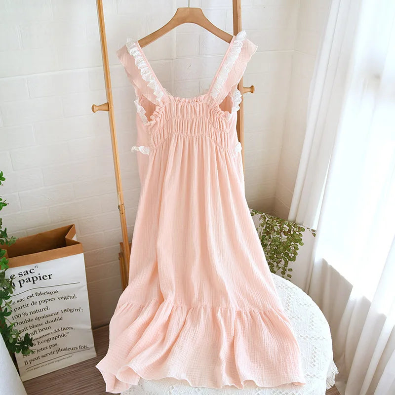 Cotton Solid Color Long Style Nightgown for Women Sleepwear Spring Summer and Autumn Casual Wear Cool Night Gown for Women