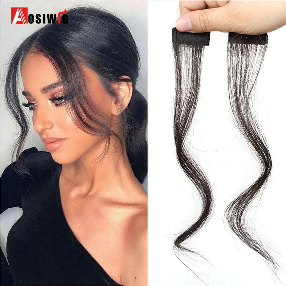 2PC Synthesis Bangs Wig Hair Extensions Curly Clip-on Hair Front Side Long Wavy Blone  Bangs With Clip Invisible Fringe Fake Hai