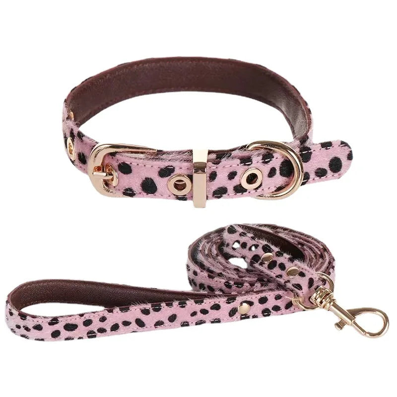 Leopard Print Dog Harness and Leash Set Adjustable - Stylish Dog Collar Pu Fashion Pet Walking Accessories for Small Dogs