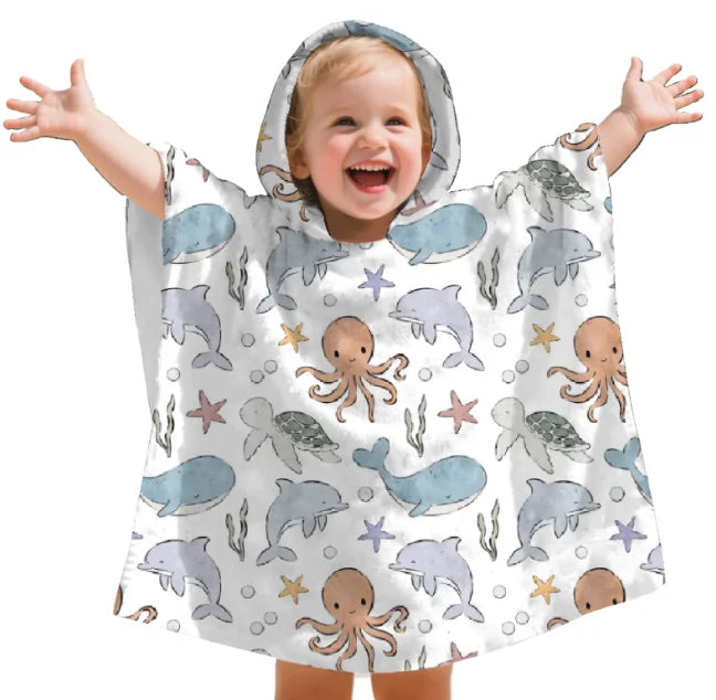 Kangobaby Hooded Bathrobe, Children's Soft Plush Warm Printed Bathrobe Pajamas, Suitable for Children Aged 1-5 Years Old