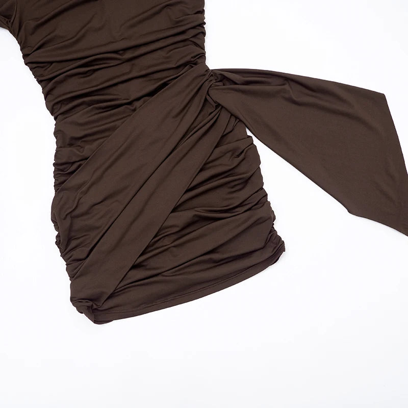 CUTENOVA Women'S Fall/Winter New Arrival Sexy Solid-Color Bodycon Gathered Ribbon Long-Sleeve Bodycon Chic Streetwear Dress