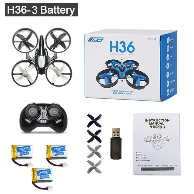 JJRC H36 Mini Drone 4ch 6-Axis Headless Mode Helicopter 360° Flip 3 Batteries Remote Control Quadcopter Toy Mini Drone For Kids