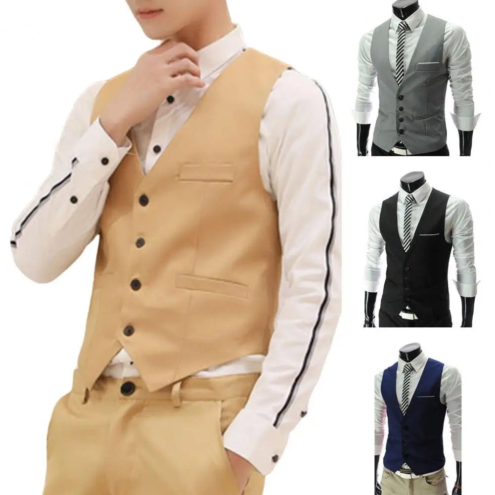 2025 British Style Men Business Vest Deep V Neck Single breasted Formal Suit Waistcoat Classic All Match Men Waistcoat
