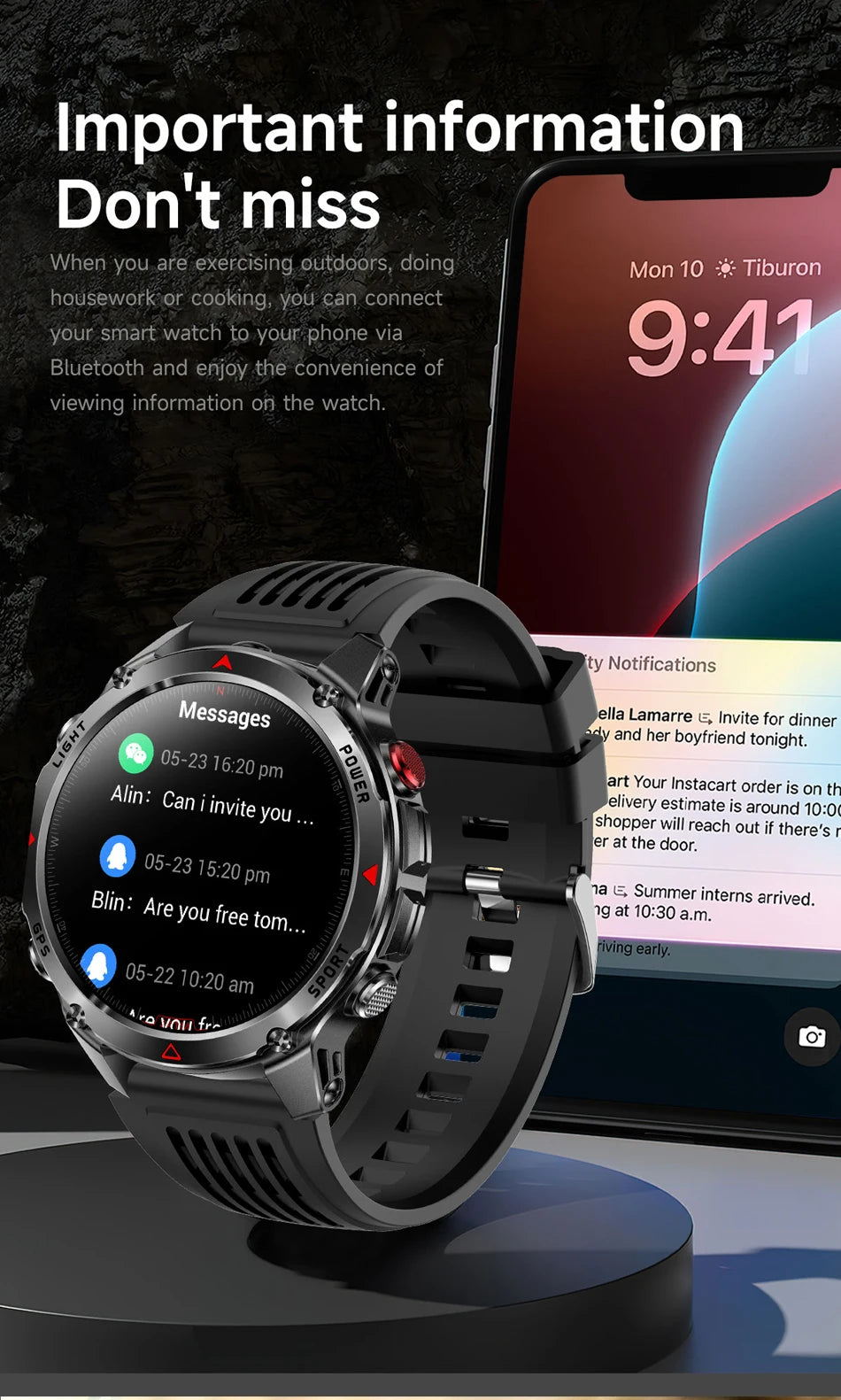 2025 New Outdoor Millitary Smart Watch Men GPS Positioning 540mAh Battery Waterproof Sports Fitness Tracker BT Call Smartwatch