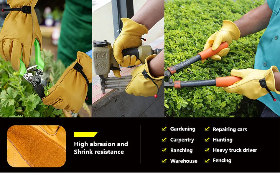 1 Pair Men Work Gloves Soft Cowhide Welding Security Protection Safety Workers Mechanic Driver Hunting Driving Farm Garden Glove