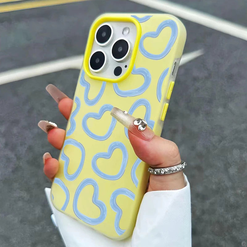 Cute Oil Painting Love Heart Pattern Phone Case For iPhone 17 16 15 14 13 12 11 Pro Max XS X XR 7 8Plus 16E Air Shockproof Cover