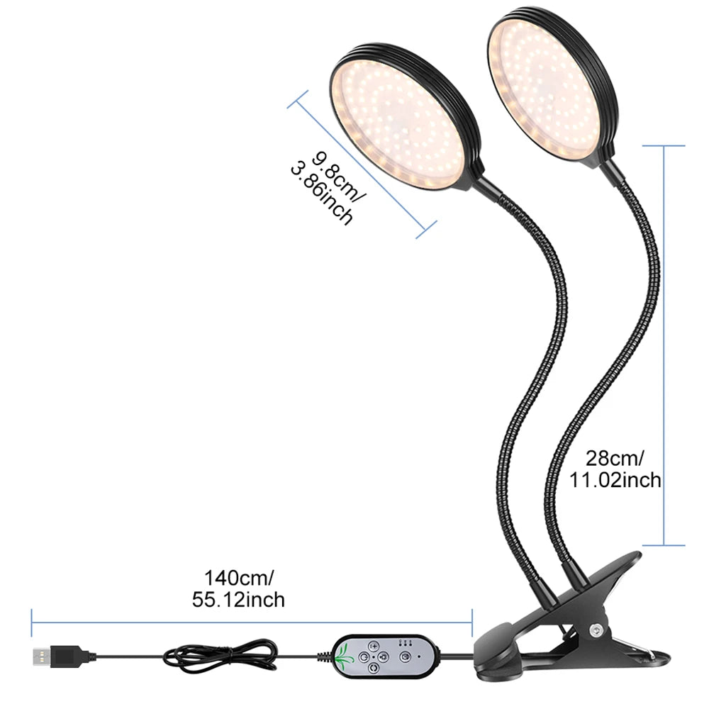 LED Grow Light Full Spectrum Dimmable With Timing Auto On/Off USB 5V Waterproof Plant Hydroponics Cultivation Lamp 1/2/3/4 Heads