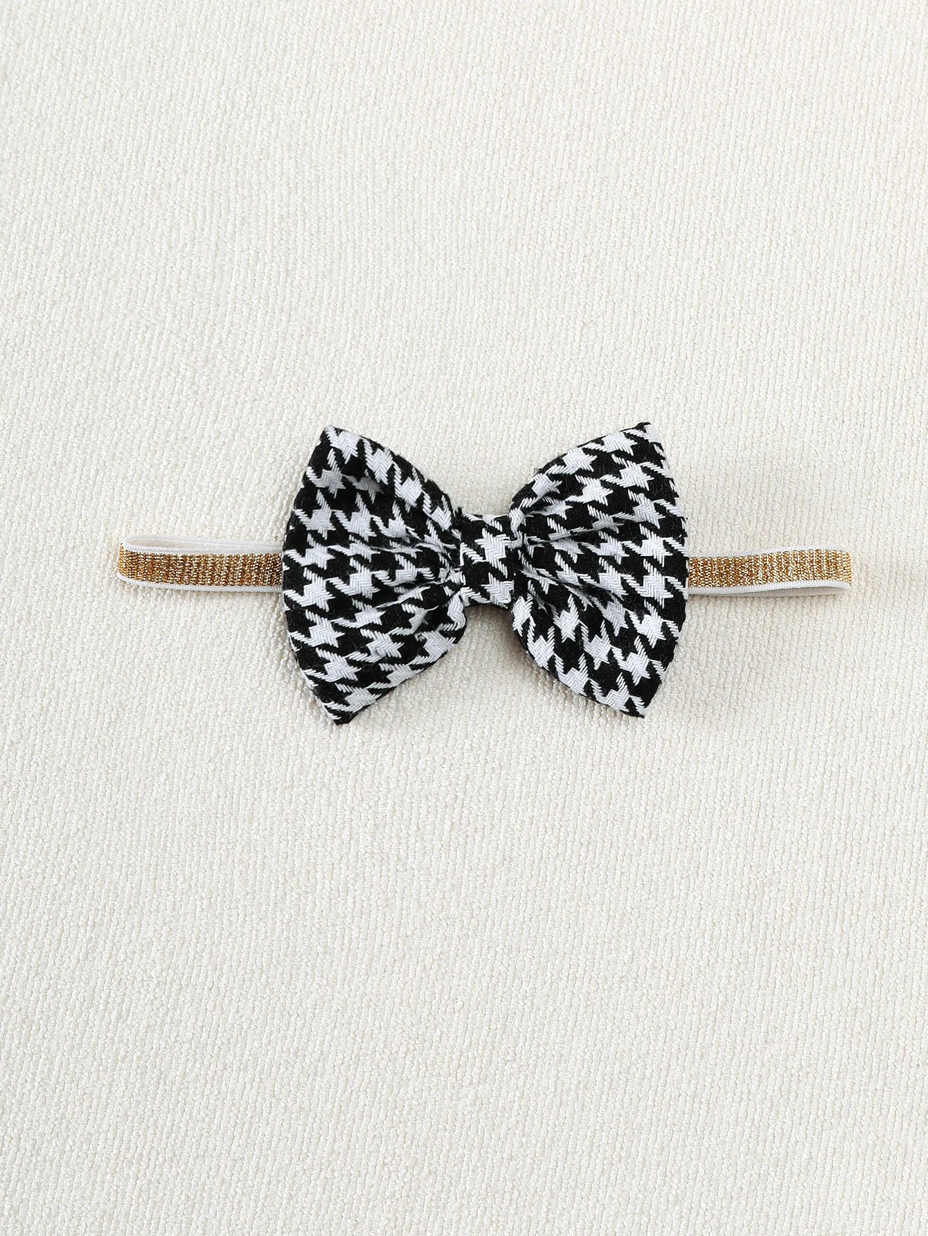 Winter 0-1 Years Old  Infant Baby Girls  Ribbed Fabric Splice  Houndstooth  Long Sleeved Jumpsuit  With  Hairband