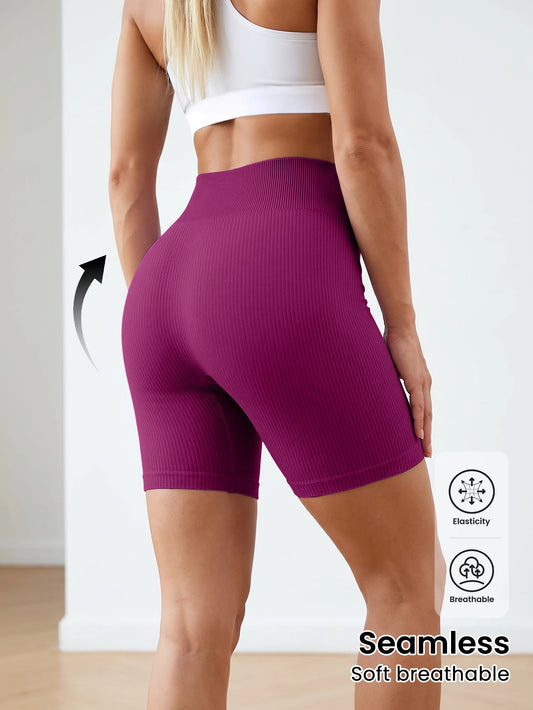 Women's Seamless High Waist Yoga Shorts | Stretchy Solid Color Biker Shorts for Gym & Workout
