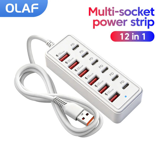 Multiport USB Charger Station 12 in 1 Power Strip Desktop Charging Station USB Electrical Socket Adapter PD Type C HUB Charger