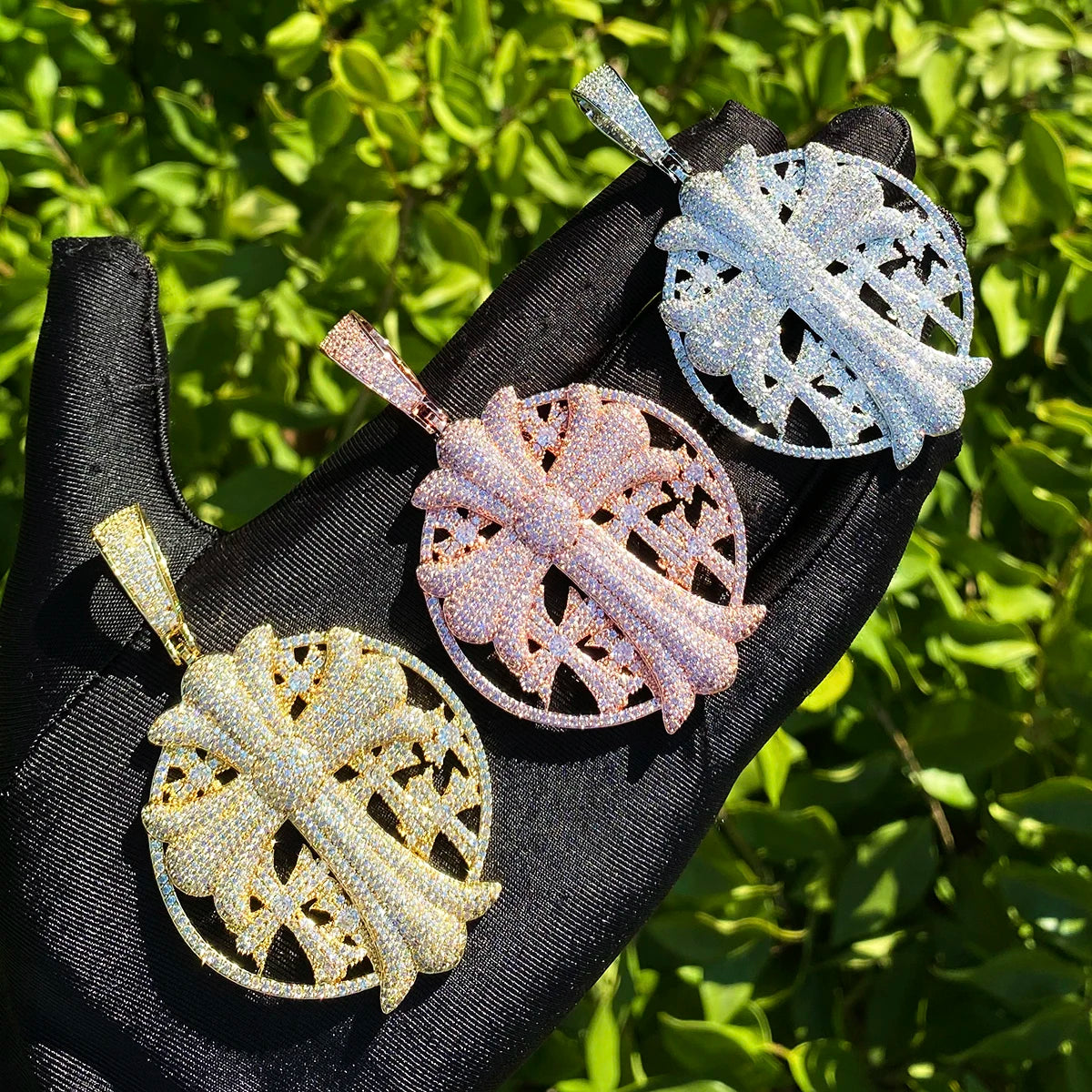 Aokaishen Iced Out Cross Disc Necklace Pendant for Women Real Gold Plated 5A Cubic Zirconia Hip Hop Jewelry