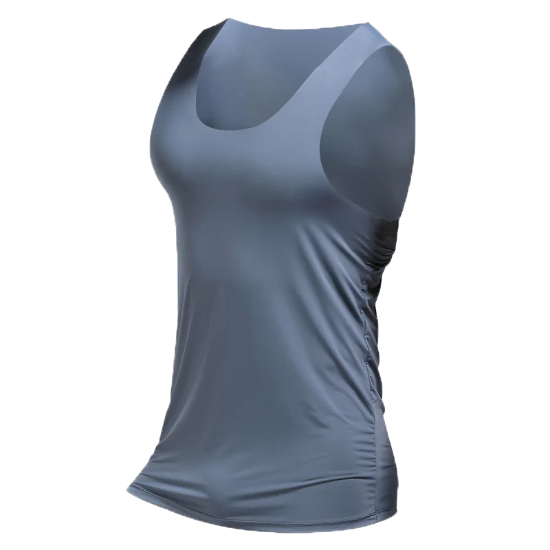 Men's ice silk sports trackless solid color I-word sweat vest single sleeveless tight-fitting fitness one-piece base shirt