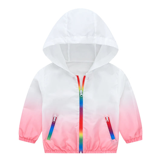 Children's gradual color sunscreen clothes boys and girls summer hooded sunscreen jackets breathable light skin clothing