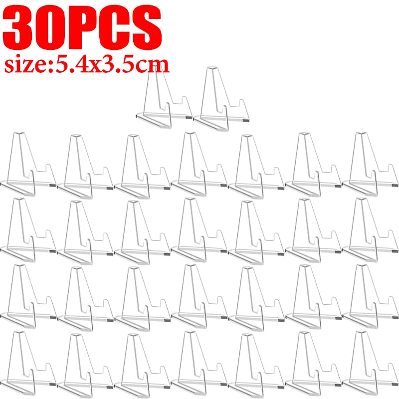 1/50x Clear Acrylic Card Display Stands for Business Card Medals Coins Pictures Desk Organizer Home Office Decor Triangle Holder