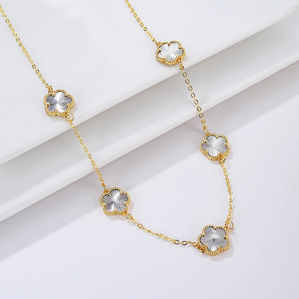 Double Sided Plum Blossom Natural Stone Hot Selling Plant Five Leaf Flower Pendant Necklace Collarbone Chain Woman Clover