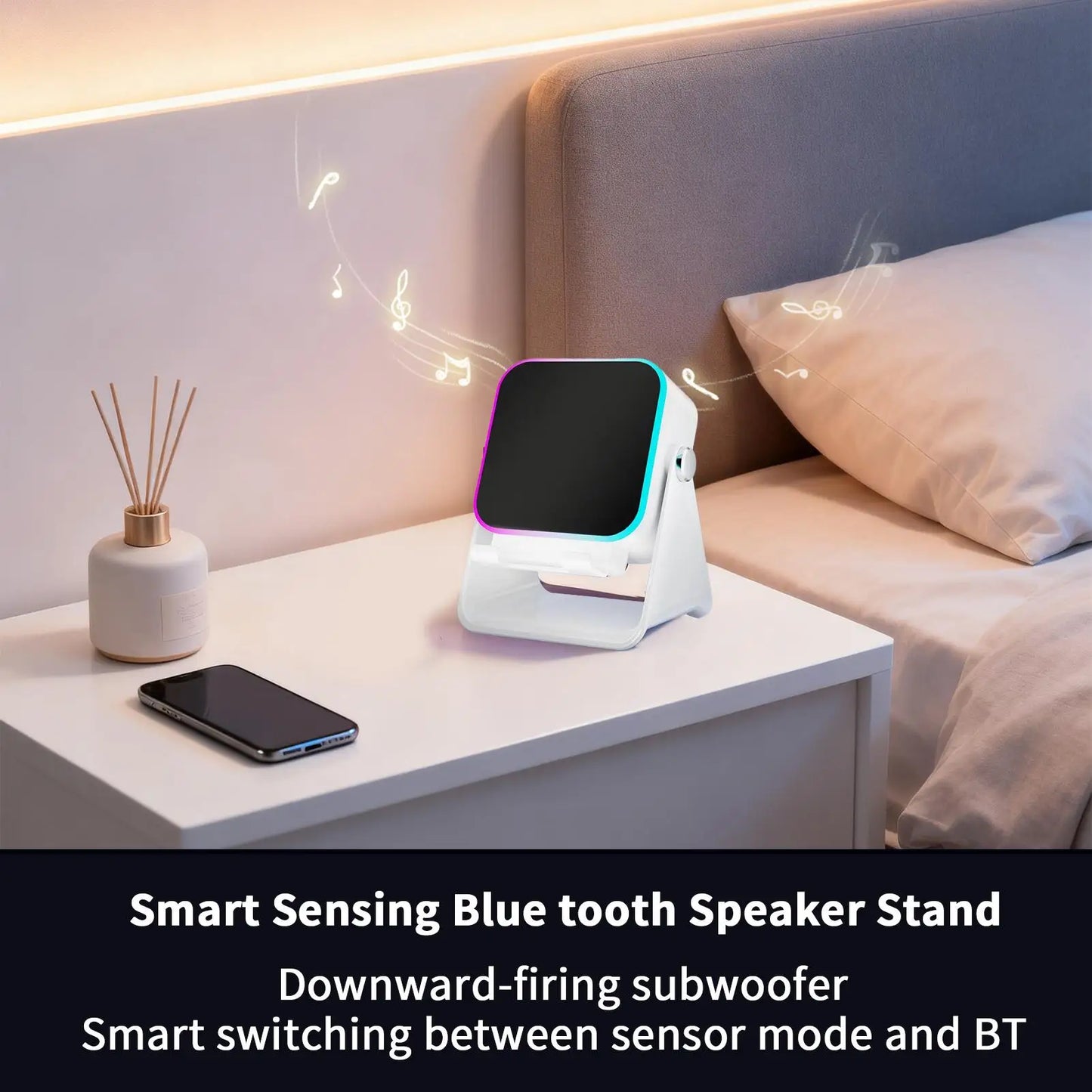 Upgraded Folding Phone Holder With Wireless Charger Induction Speaker Light 10W Portable Audio Bracket For Desk Room Office