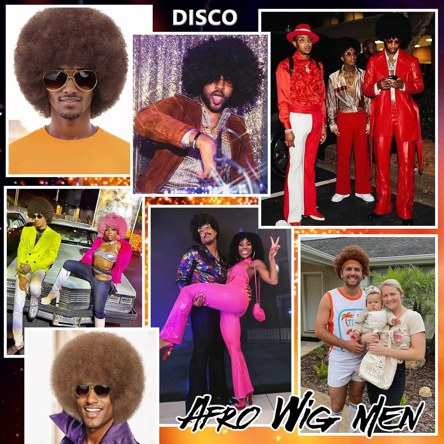 Synthetic 70S 80S Men’s Afro Wig for Disco Party Hippie Extensionsro Curly Retro Disco Rocker Wigs for Costume Halloween Cosplay