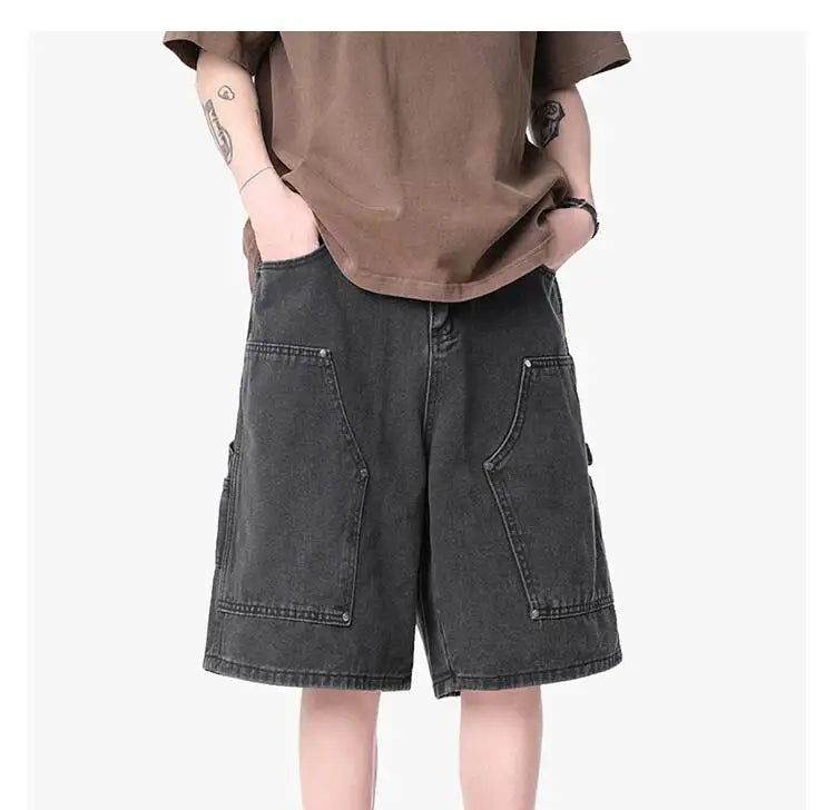 IEFB Workwear Men's Denim Shorts Multi Pocket Wide Leg Baggy Fit Casual Summer Streetwear Casual Cargo Jeans 9X2957