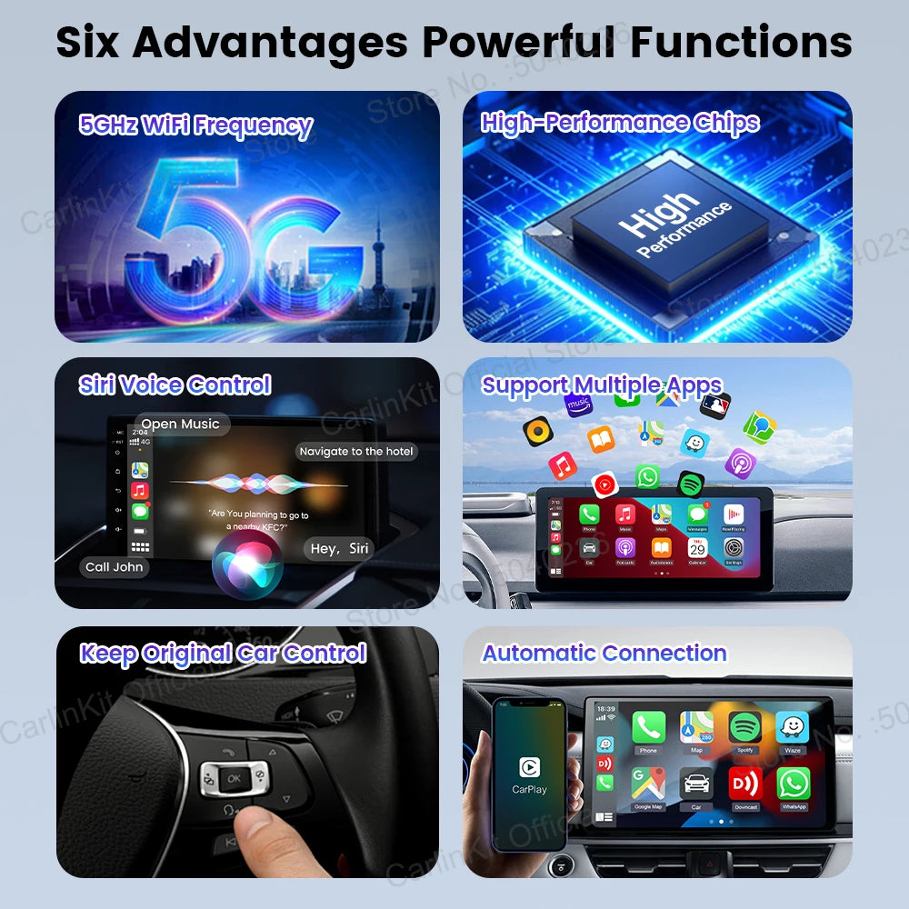 CarlinKit Mini 5 CarPlay Wireless USB Dongle Plug &Play Split Screen Wired To Wireless Adapter For Benz Kia Volvo Mazda MG Ford