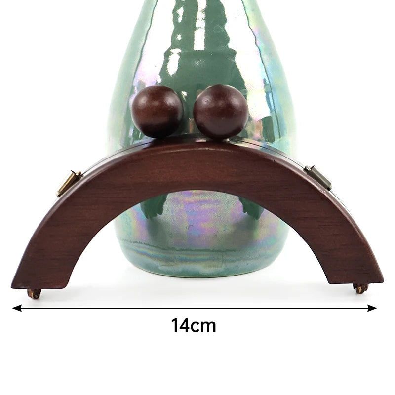1Pc 14cm Mini Wooden Bag Handle Colored Beads Purse Frame Kiss Clasp Wallet Clourse Clip DIY Handmade Bracket Bags Accessories