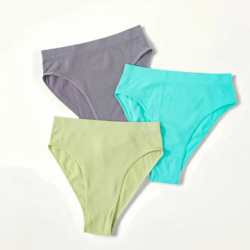 1Pc High Waist Panties For Women Sport Seamless Briefs High-Leg Cut Underpants Female  Sexy Lingerie Solid Color Underwear