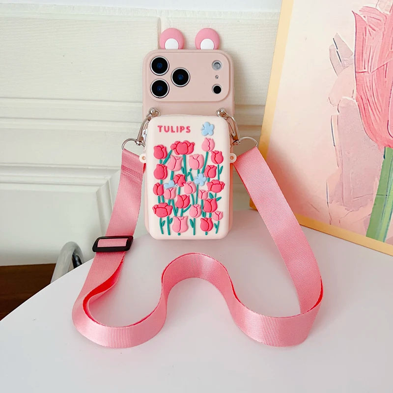 For iPhone 17 16 15 14 13 12 11 XR Xs 6 6s 7 8 SE Pro Max mini Plus e Tulip Star Wallet Case With Accessories