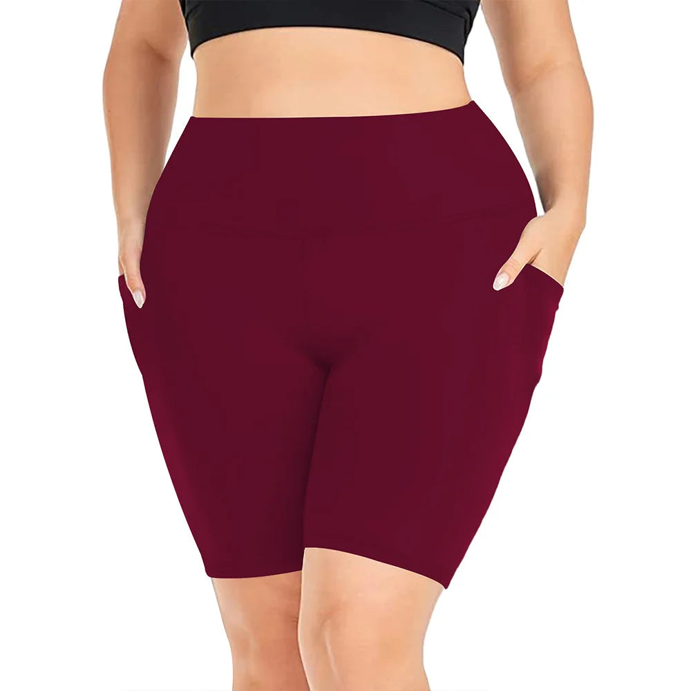 High Waist Plus Size Leggings Yoga Shorts for Women with Pockets, Non-See Through Shorts for Women