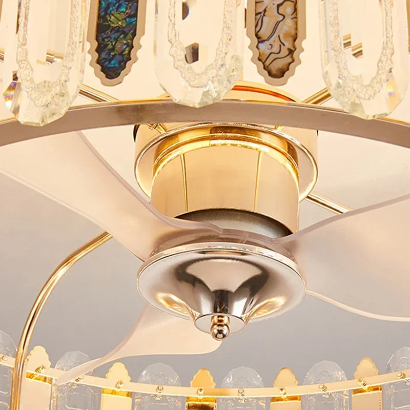 Crystal Ceiling Fan Lamp Modern Living Room Dining Room Remote Integrated Ceiling Fan Light Home Bedroom Study Silent Fan Lights
