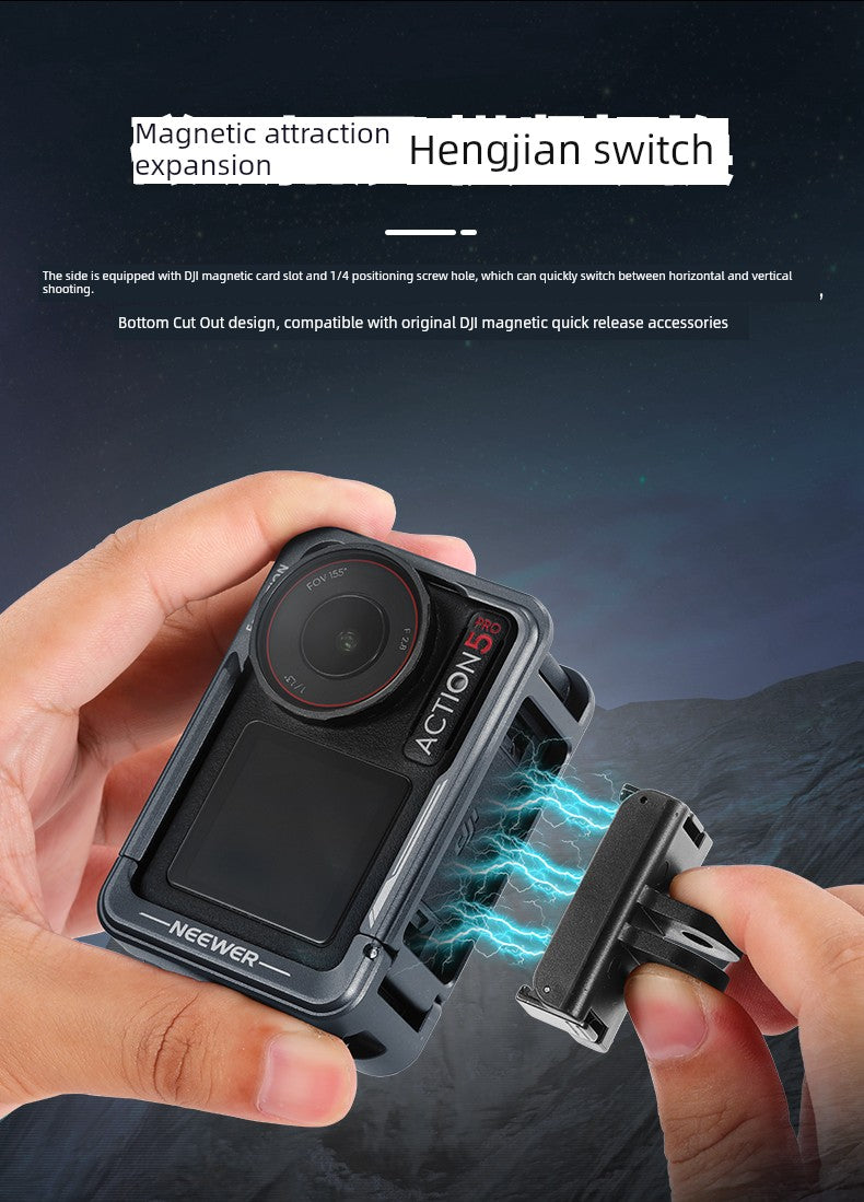 Neewer Cage for Dji Action 6/5 Pro/4/3 Metal Protective Frame Action Camera Anti-Drop Heat Dissipation Side-Open Quick Release Protective Selfie Video Cycling Skateboard Accessories