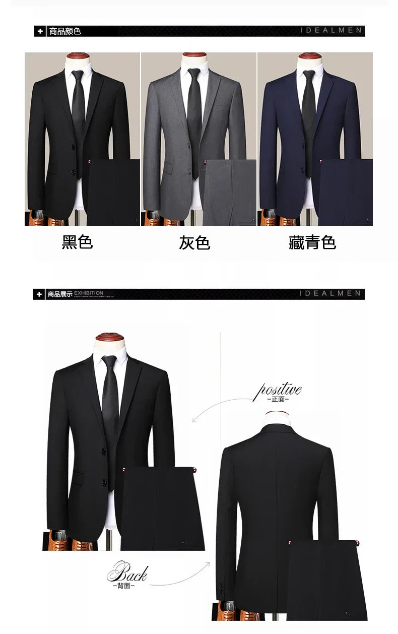 Suit Outdoor (Blazer+ Pants) Men's Fashion Business Gentleman's Business Suit Slim Outdoor Decoration Body Wedding Casual Suit