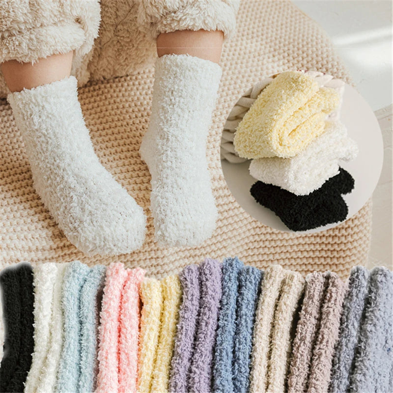 3Pairs Autumn and Winter Thick Baby Toddler Socks for Girls and Boys Coral Fleece Non-slip Baby Floor Foot Socks 0-5Y Children