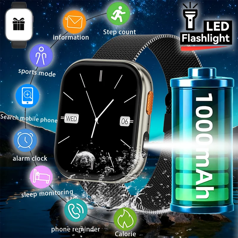 2025 New Military Grade Smartwatch Men 2.04" HD Screen Waterproof Sports Fitness Tracker Bluetooth call Smartwatch birthday gift