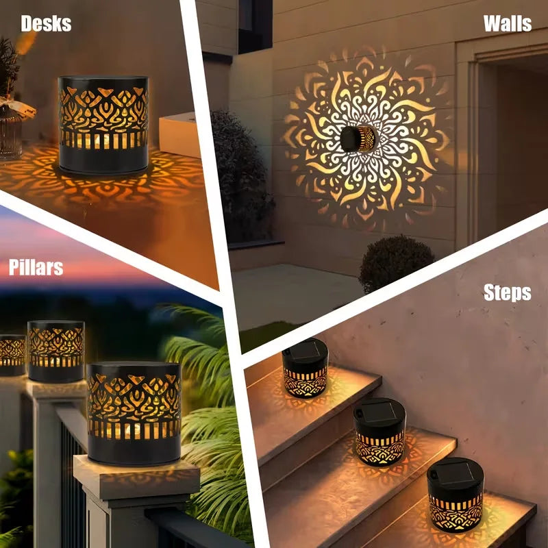 LED Solar Mandala Wall Lamp Openwork Projection Lawn Light Outdoor Garden Decorative Landscape Light for Garden Lawn Fence Porch