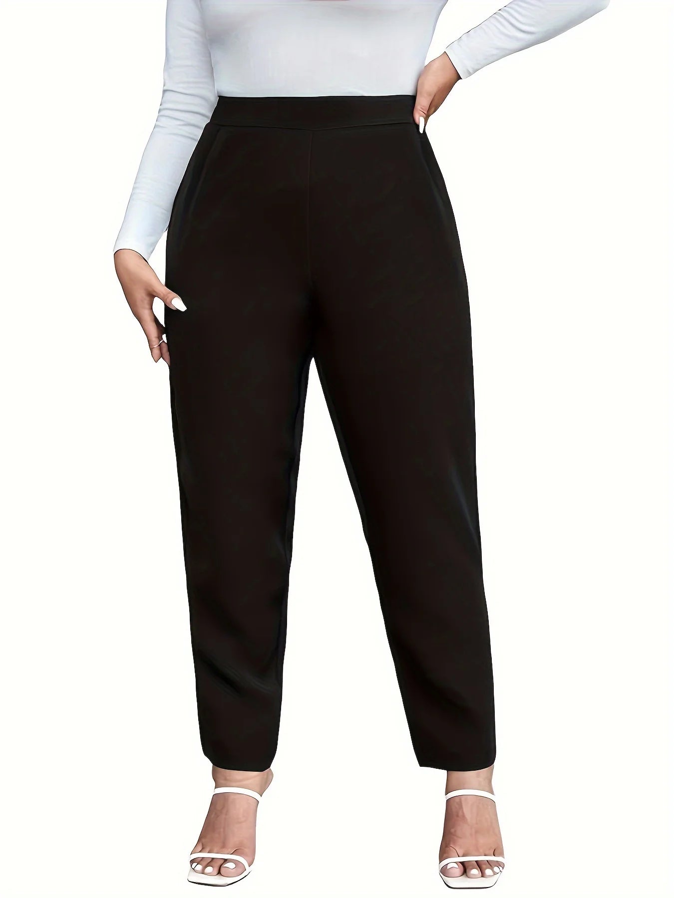 Autumn and winter new women's plus size knitted fabric casual models straight leg design trousers