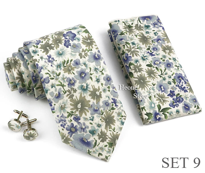 Hot Sell 3PC Chic Elegant Floral Tie Set Pocket Square Cufflinks For Men Women Wedding Party Dinner Suit Tuxedo Accessory Gift