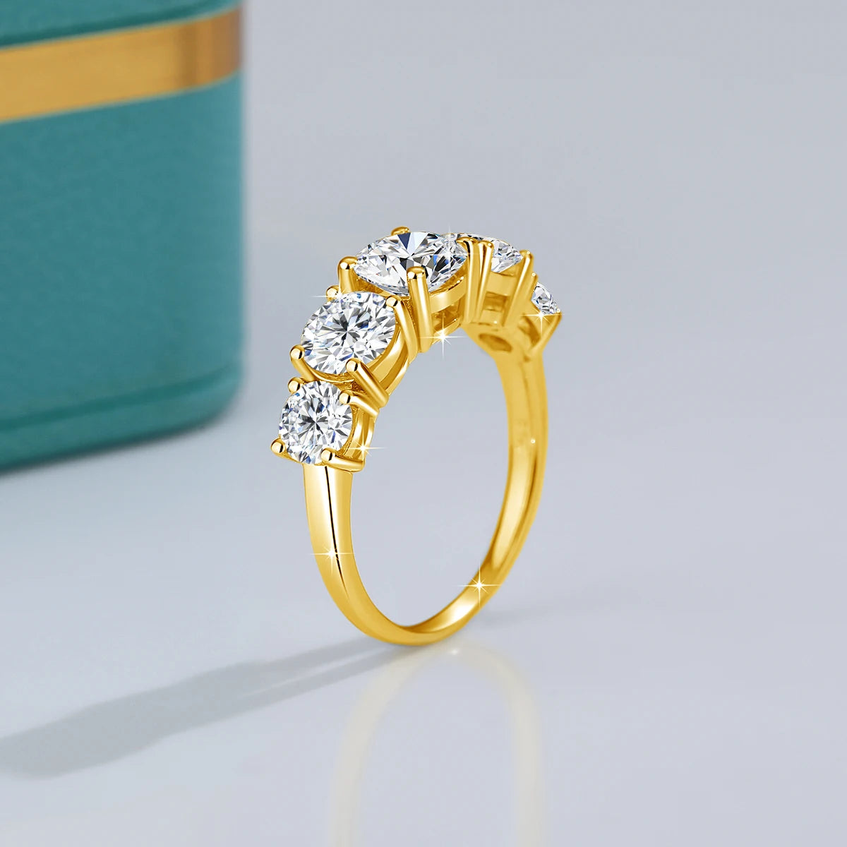 18k Plated 3.8CTW Genuine Moissanite Rings for Women 5 Stones Sparkling Bridal Wedding Jewelry 925 Sterling Silver Ring