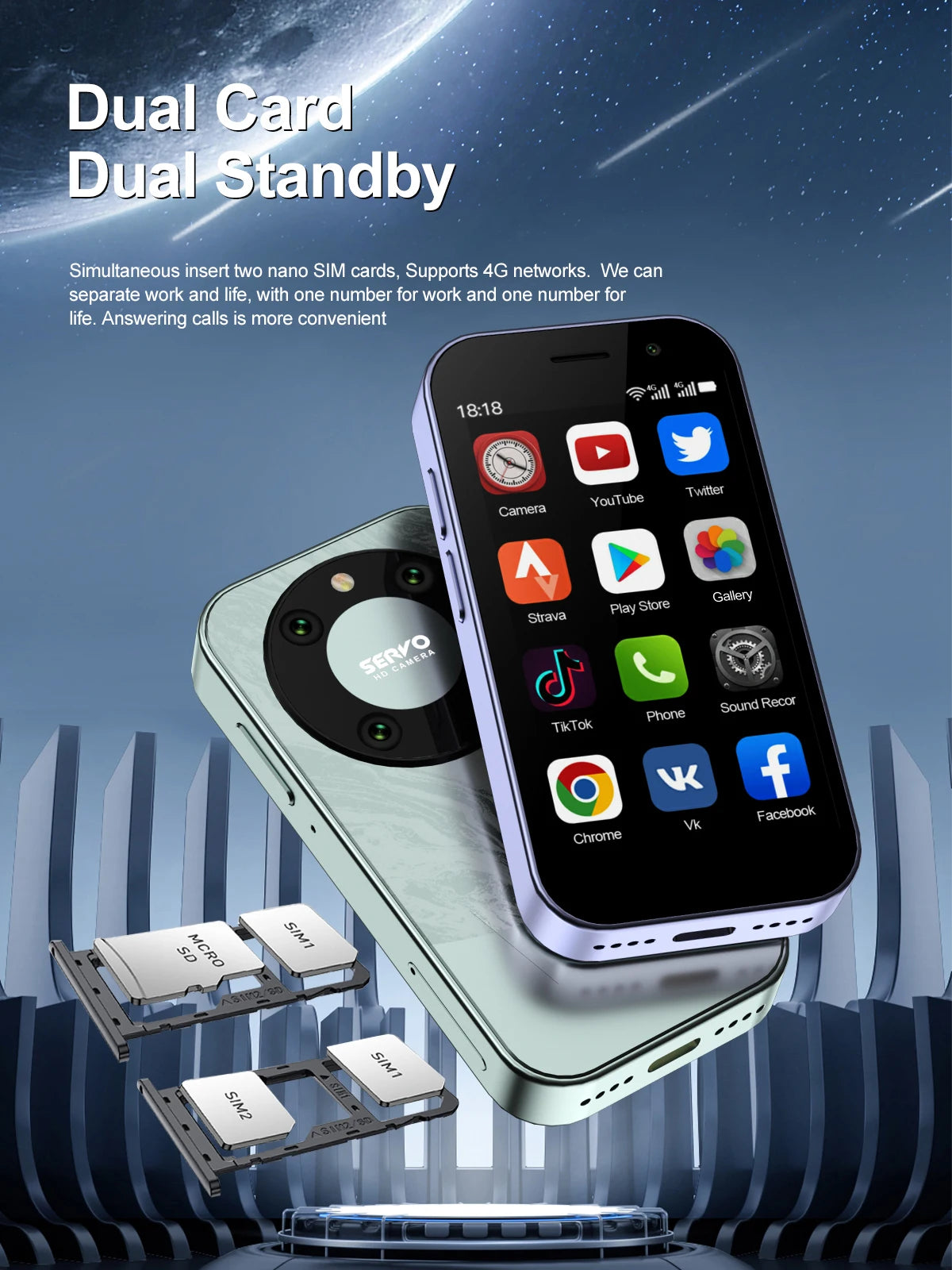 SERVO KING 9000 3.0" HD Display Small Smartphone Android 10.0 Network 4G LTE 2GB+16GB 2000mAh Face Recognition Mini Mobile Phone