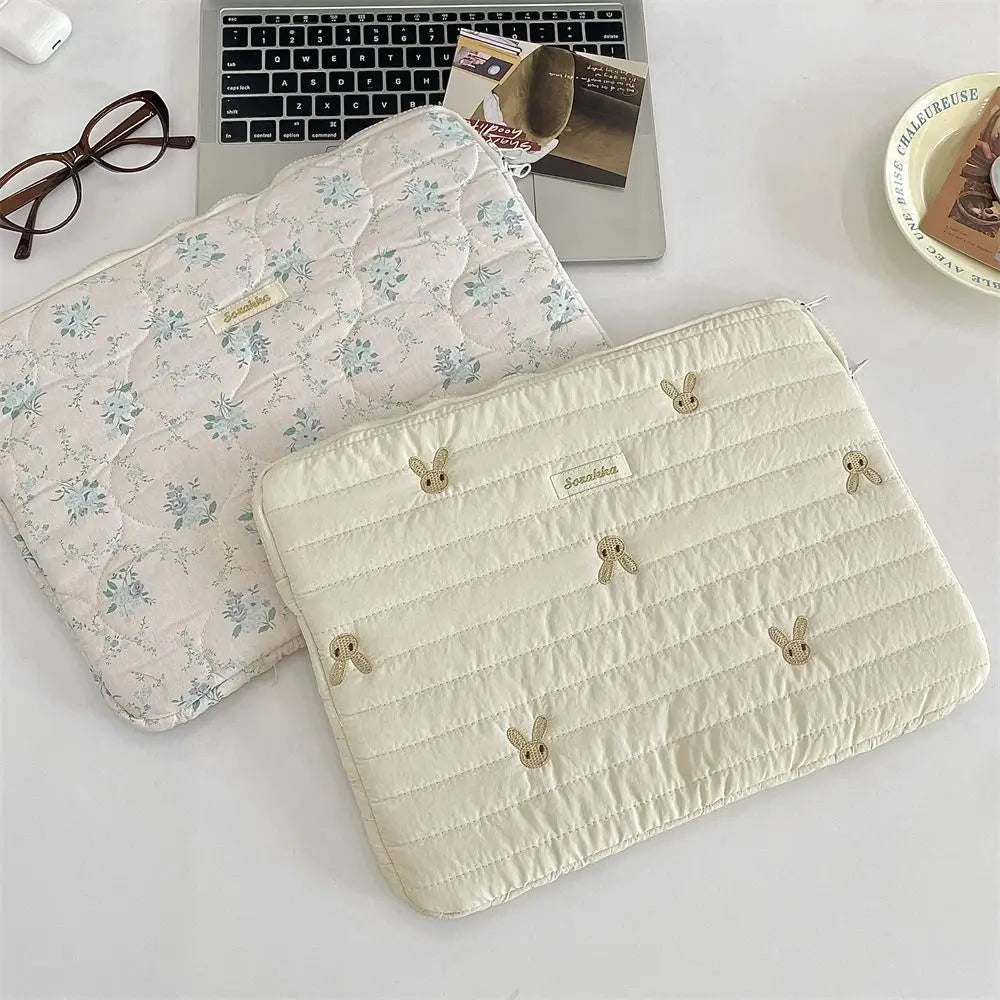 Universal Rabbit Laptop Sleeve Case 11/13/15 inch Broken Flowers Laptop Bag Bowknot Shockproof Tablet Protective Pouch
