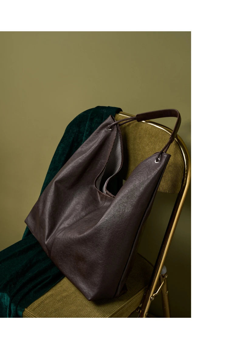 Toptrends Cowhide Genuine Leather Large Underarm Shoulder Bags For Women 2025 Luxury Designer Hobo Tote Bucket Ladies Handbags