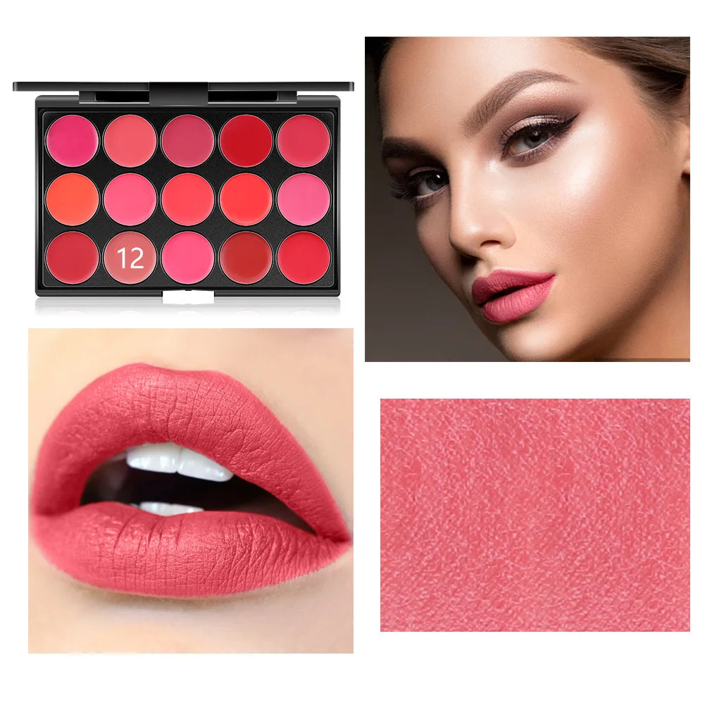 Miss Rose 15 Colours Long Lasting Lip Gloss Palette Makeup Waterproof Lipstick Cosmetic Lip Tools Set Pallete