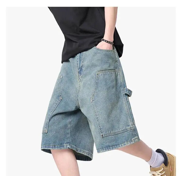 IEFB Workwear Men's Denim Shorts Multi Pocket Wide Leg Baggy Fit Casual Summer Streetwear Casual Cargo Jeans 9X2957