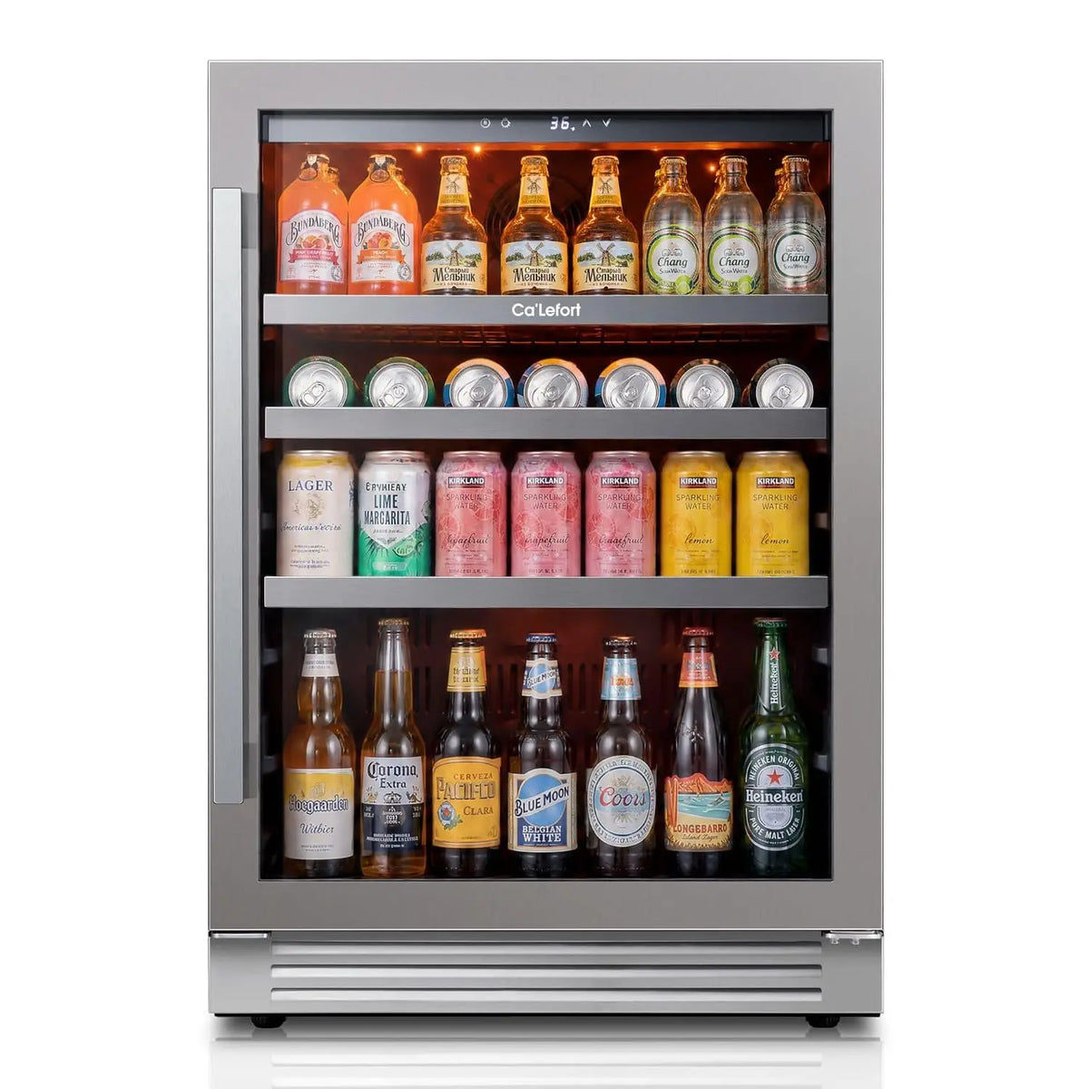 Beverage Refrigerator 24 Inch, 180 Cans Mini Fridge with Double Glass Door, Built-in or Freestanding Drink Cooler with, Custom