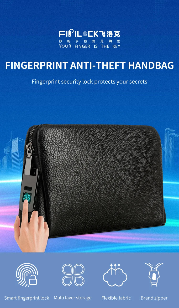 Man`s Fingerprint Lock Handbag Security Wallet