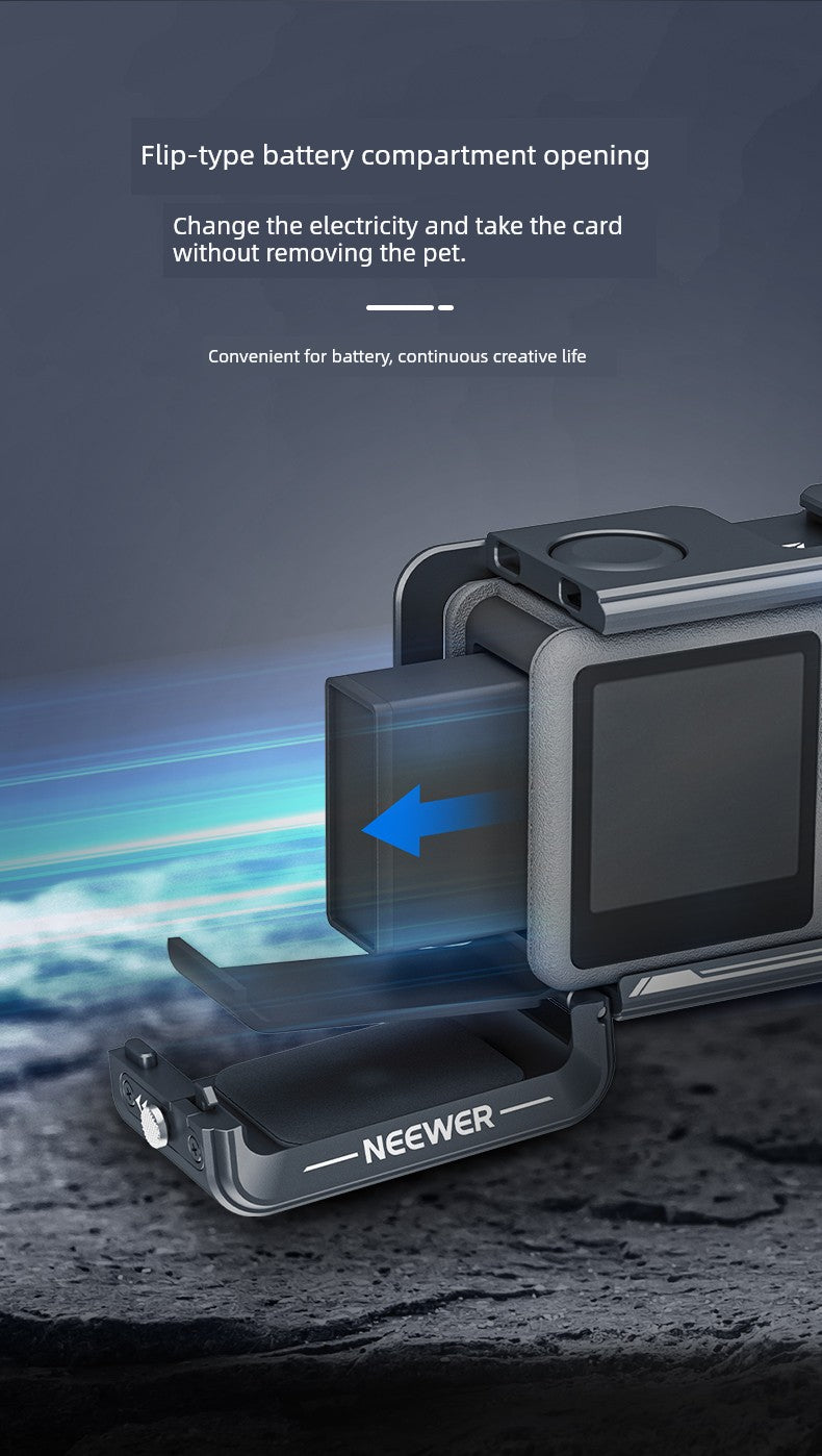 Neewer Cage for Dji Action 6/5 Pro/4/3 Metal Protective Frame Action Camera Anti-Drop Heat Dissipation Side-Open Quick Release Protective Selfie Video Cycling Skateboard Accessories