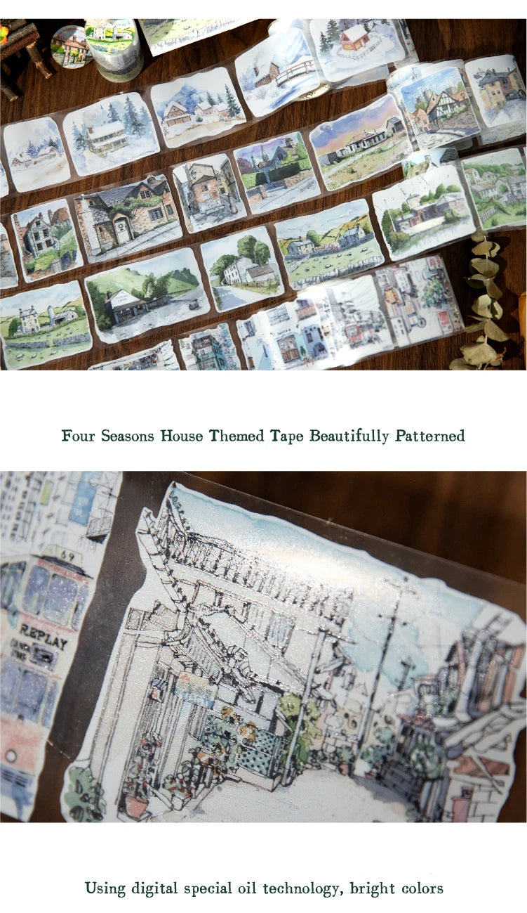 JIANWU 60mm*200cm Four Seasons with You Series Vintage Building Landscaping PET Tape Creative DIY Journal Collage Stationery