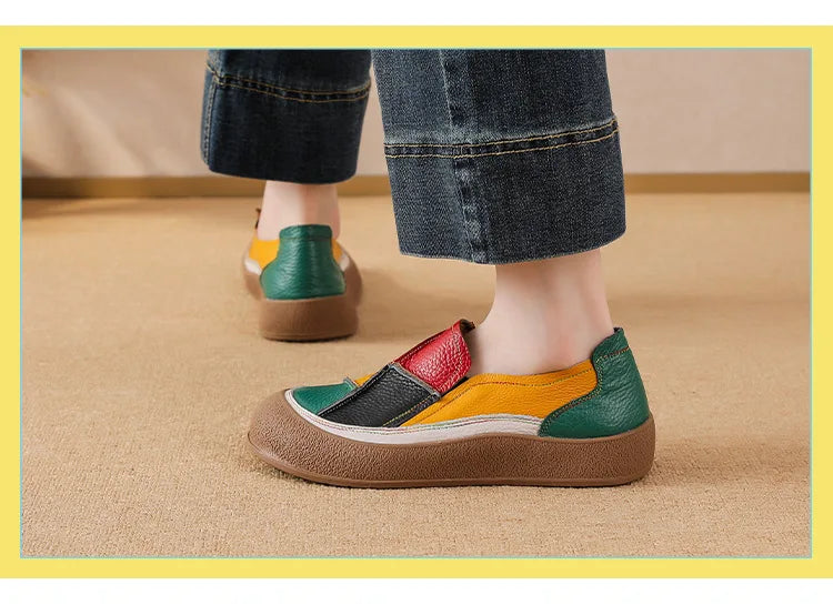 2025 New real leather ballet flats mixed colors moccasins women's slip on shoes luxury patchwork flats lady driving loafer woman