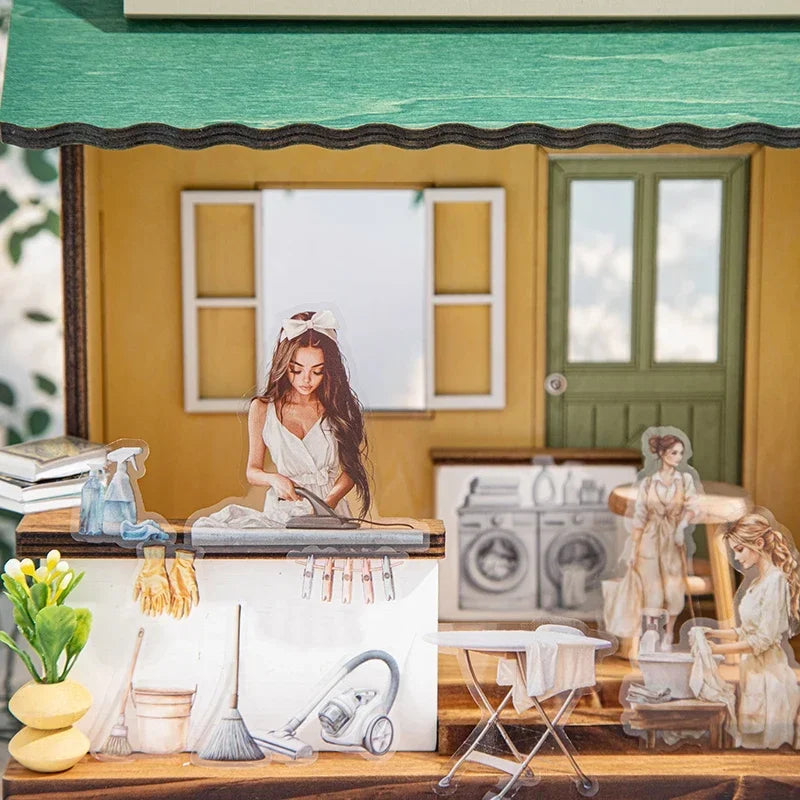 JIANWU 60mm*200cm Weekend Daily Series Vintage Character Life Landscaping Material Collage PET Tape Creative Journal Stationery